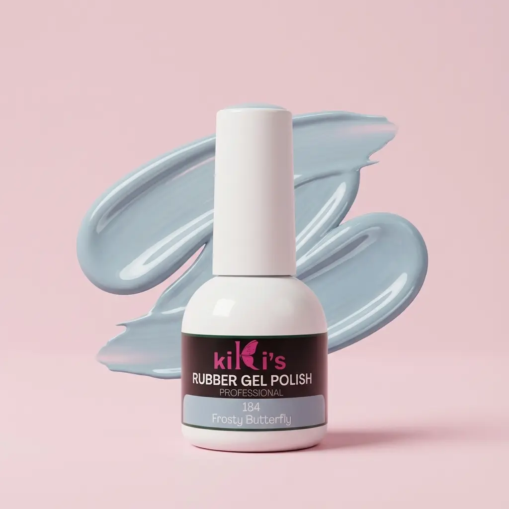 Flacone di base rubber Frosty Butterfly con swatch colore azzurro ghiaccio pastello