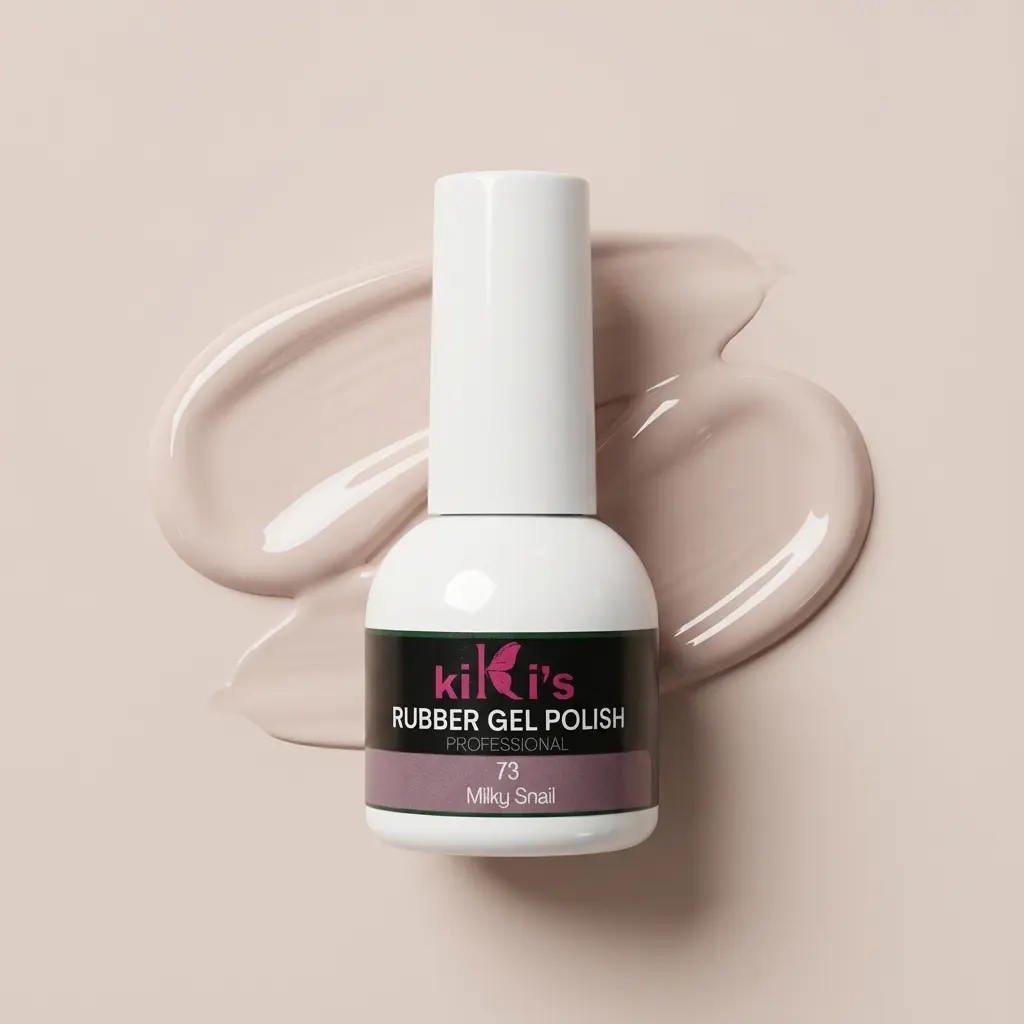 Flacone di base rubber Milky Snail con swatch colore nude lattiginoso freddo